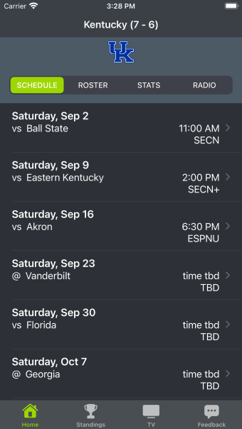 Kentucky Football Schedules