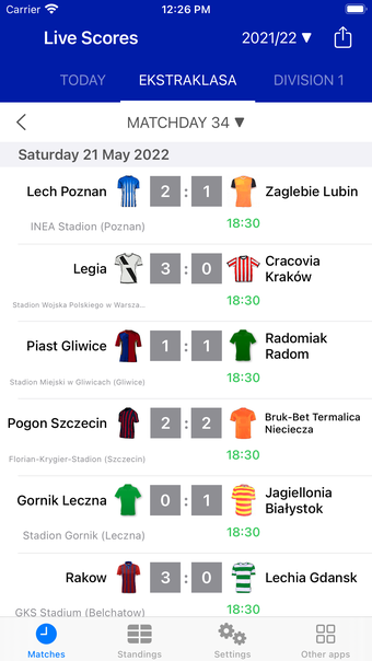 Live Scores for Ekstraklasa