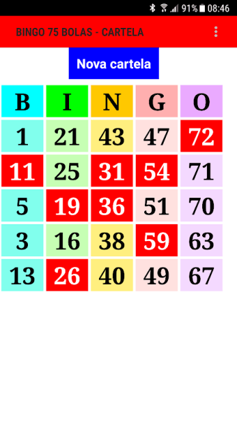 Cartela para Bingo 75 bolas