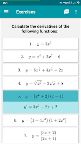 Derivative Table