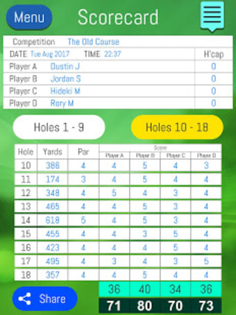 Golf Ball Finder  Scorecard