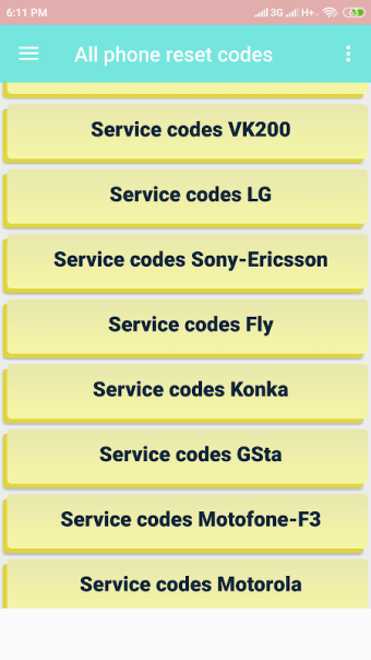 All phone reset codes