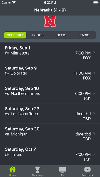 Nebraska Football Schedules