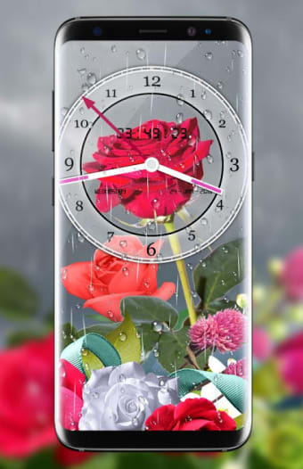 Rose Analog Clock 3D: Rain Drop Live Wallpaper HD