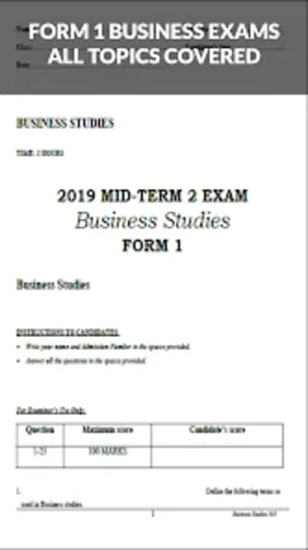 Business Form 1 Exams Answers