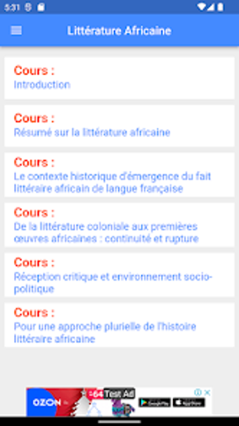 Littérature Africaine : Cours