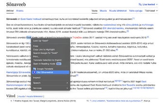 Sõnaveeb.ee Otsing Kontekstimenüüs