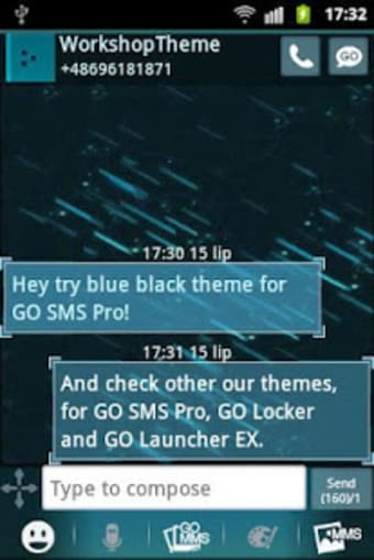 Theme black blue GO SMS Pro