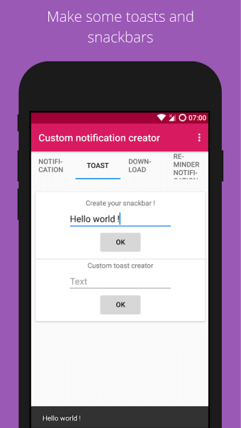 Custom notification creator