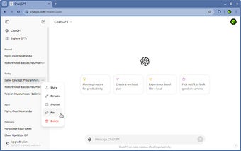 Pinnable ChatGPT: pin GPT chats in sidebar