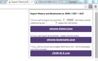 Export History/Bookmarks to JSON/CSV*/XLS*