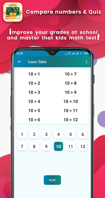 Compare numbers : math learn and Quiz