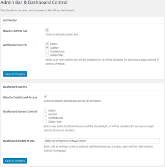 Admin Bar amp Dashboard Access Control