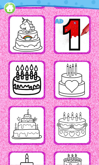 Glitter Birthday Cake Coloring and Drawing