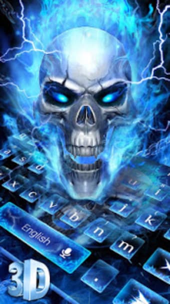 Horrible 3D Blue Flaming Skull Keyboard