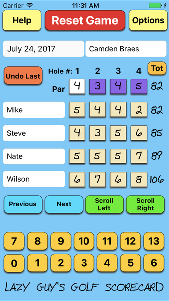 Lazy Guys Golf Scorecard