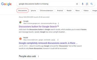 Discussions button for Google Search™