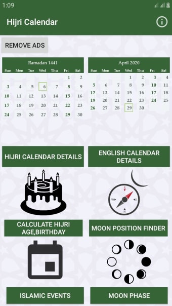 Hijri calendar Islamic Date and Moon finder