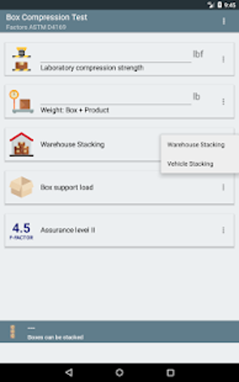 Stacking calculator ASTM