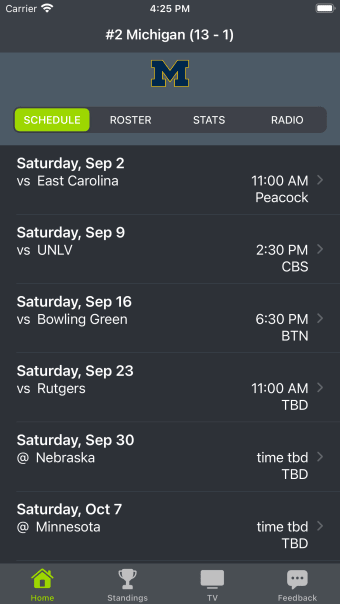 Michigan Football Schedules