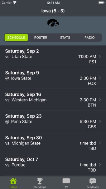 Iowa Football Schedules