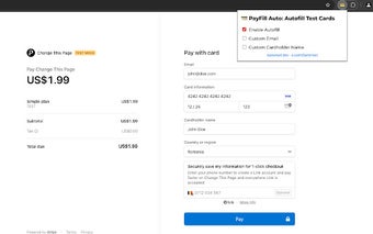 PayFill Auto: Autofill Test Cards