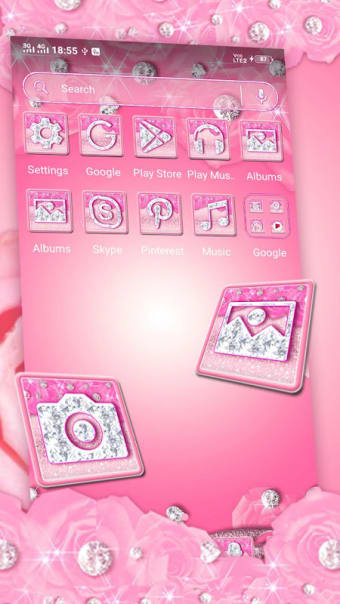 Pink Flower Diamond Launcher Theme
