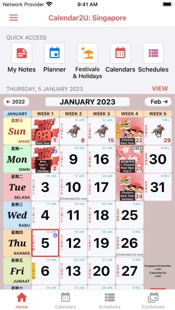 Singapore Calendar 2023 - 2024
