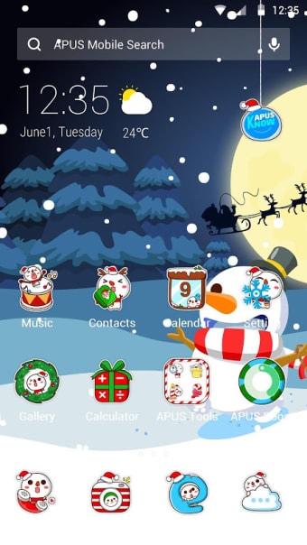 Merry Christmas Cute Snowman-APUS Launcher theme