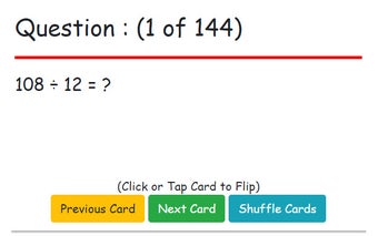 Flash Cards : Division Facts