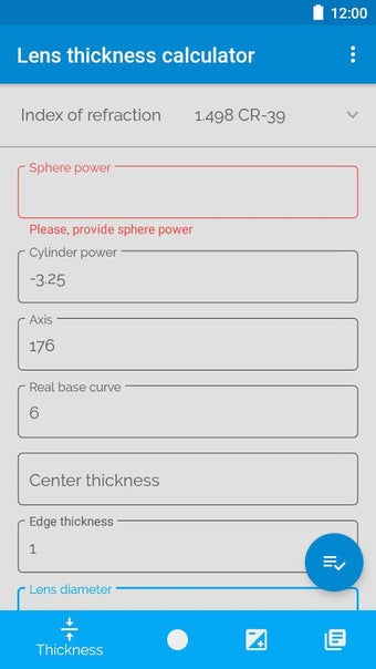 Lens thickness calculator