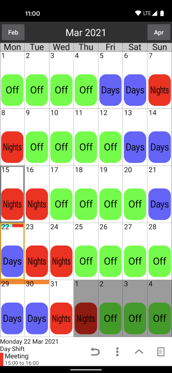 Shift Work Calendar