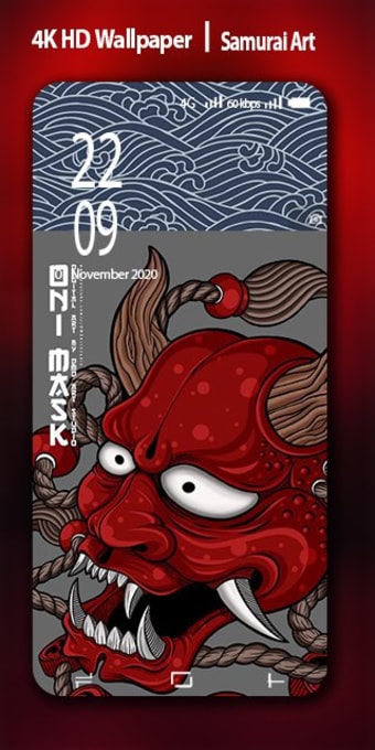 Japan Art Samurai and Oni Mask Wallpaper HD+
