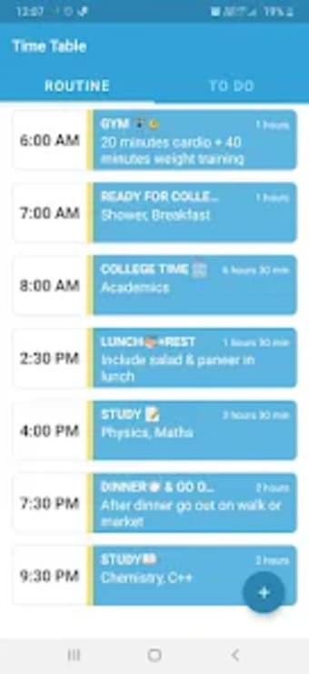 Time Table - Schedule  Plan Y