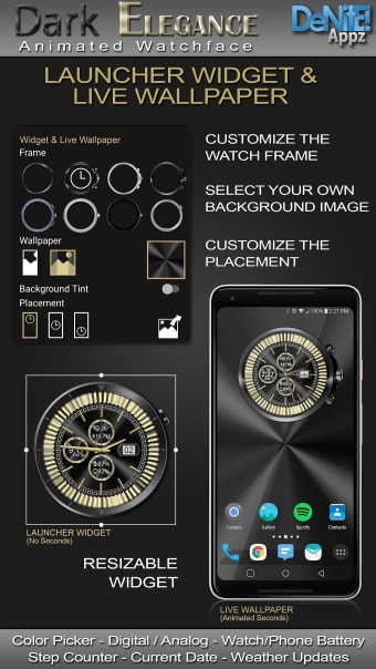 Dark Elegance HD WatchFace Widget  Live Wallpaper