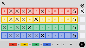 X-Out: Qwixx Scoresheet