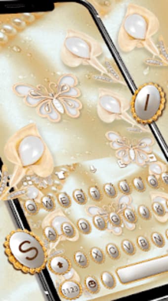 3D Golden Diamond Flower Pearl Keyboard Theme