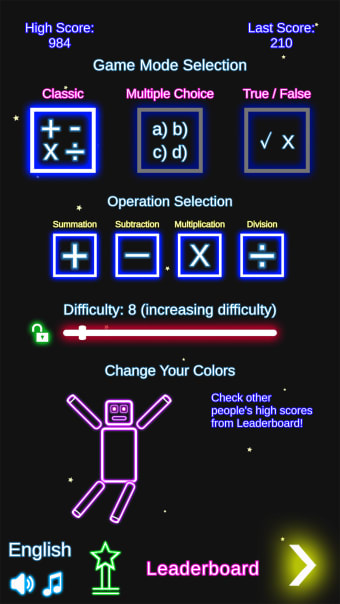 Laser Math Game: 4 Operations