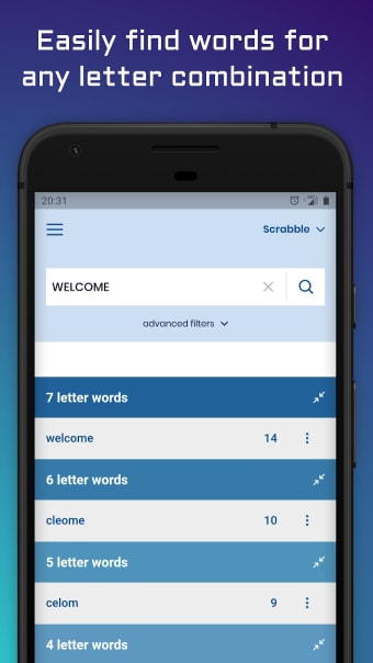 WordFinder: Unscramble words - solve anagrams