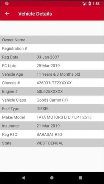 WB RTO Vehicle Owner Details