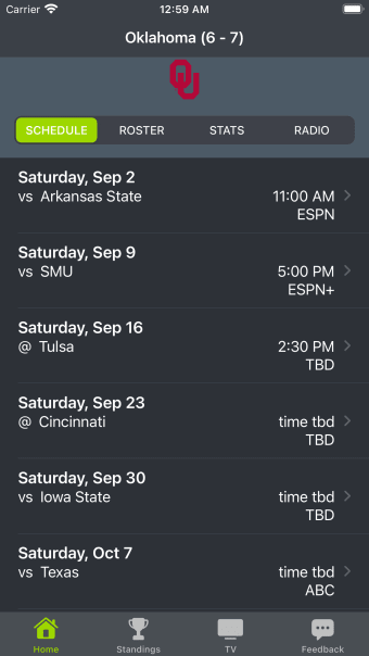 Oklahoma Football Schedules