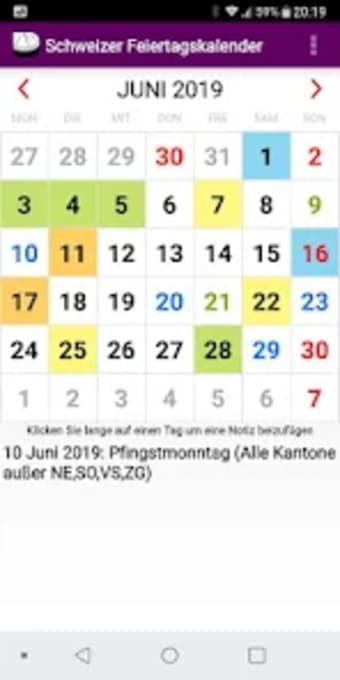 Kalender Schweiz - Feiertage