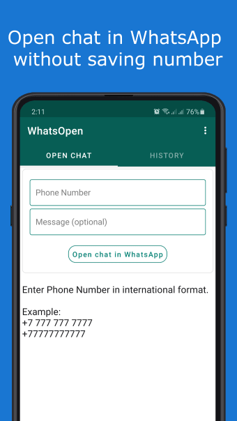 WhatsOpen - open chat without saving contact