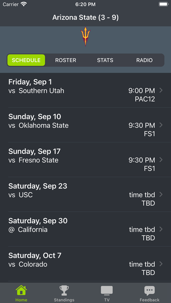 Arizona St Football Schedules