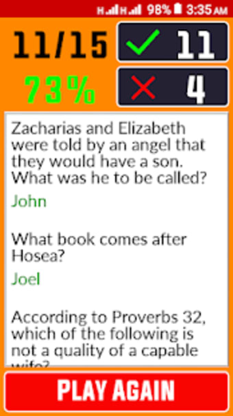 Bible Quiz  Answers