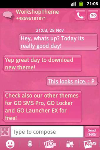 Pink Cute Sweet Theme GO SMS