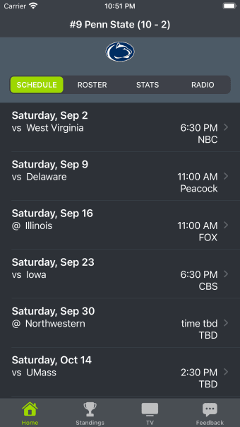 Penn State Football Schedules