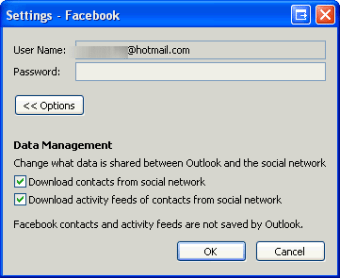 Proveedor de Microsoft Outlook Social Connector para Facebook