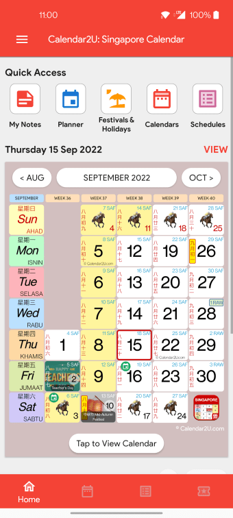 Singapore Calendar 2022