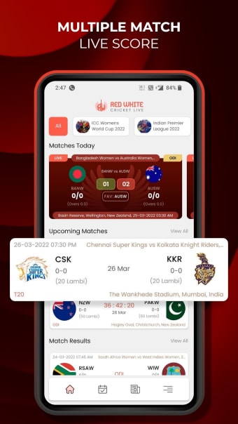 Red White Cricket Live Line
